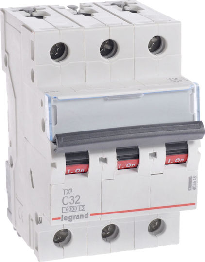 Legrand TX³ Αυτόματη Ασφάλεια 3P 32A Καμπύλη C 6kA 403548